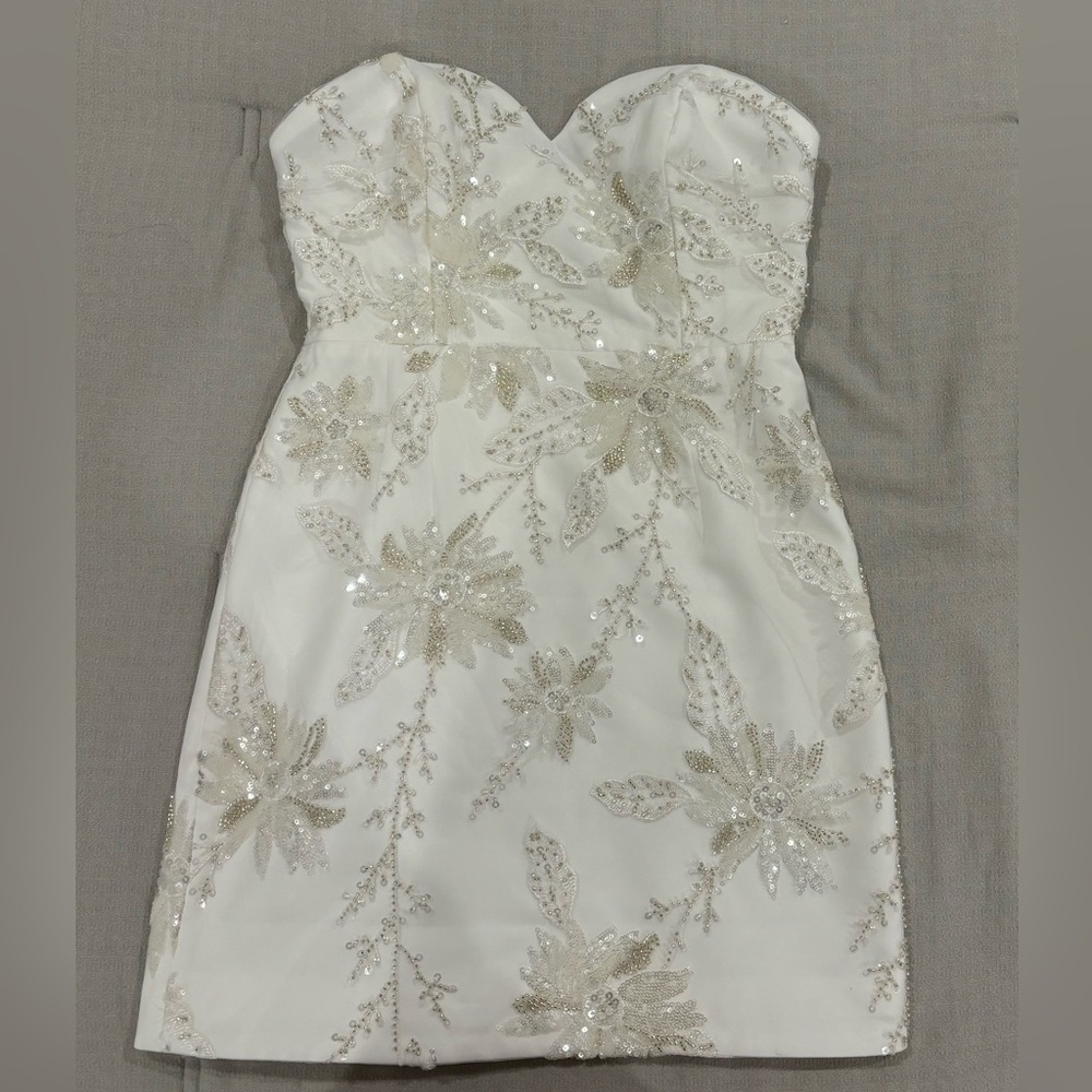 Milly Ronni Cady Embroidery Dress - White Wedding Sequins Size 4